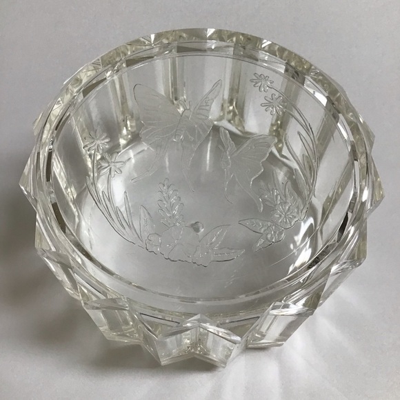 Lucite Acrylic Jewelry Box w/Lid Etched Butterfly Floral 70’s Boho Diamond Edge - Picture 9 of 13